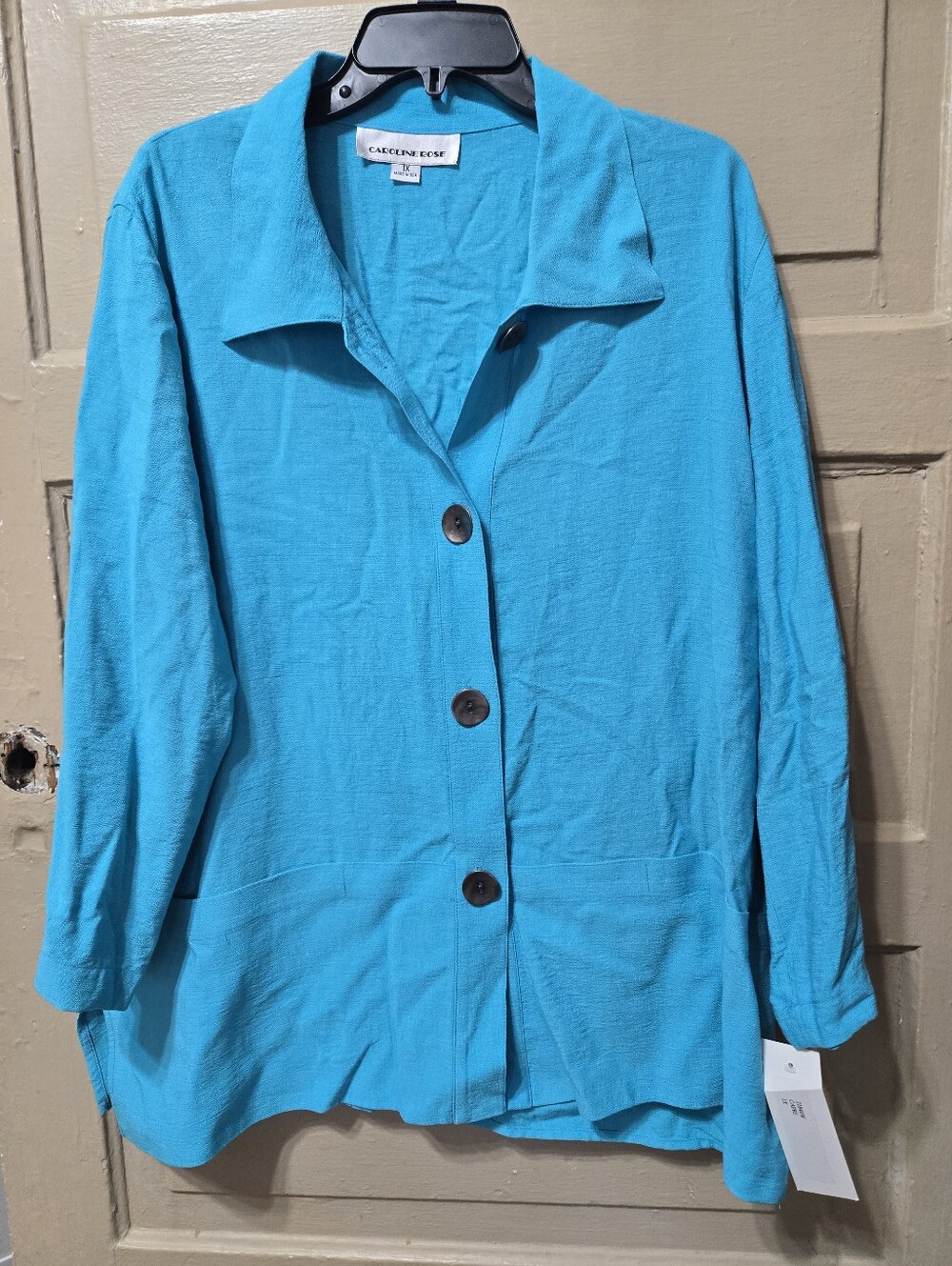 Caroline Rose Grandma Core Blue Button Front Long Sleeve Top NWT Size: 1X